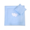 Baby barnevogn sengesæt i 2 dele - Hanging hearts  Blå Polkaprikker