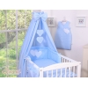 Baby sengesæt i 7 dele med sengehimmel - Hanging Hearts  Blå Polkaprikker