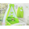 Baby sengesæt i 7 dele med sengehimmel - Hanging Hearts  Grøn Polkaprikker