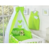 Baby sengesæt i 7 dele med sengehimmel - Hanging Hearts  Grøn Polkaprikker