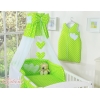 Baby sengesæt i 7 dele med sengehimmel - Hanging Hearts  Grøn Polkaprikker