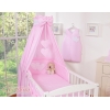 Babysengesæt i 5 dele med sengehimmel - Hanging Hearts  Lyserød Pink Striber