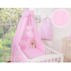 Babysengesæt i 5 dele med sengehimmel - Hanging Hearts  Lyserød Pink Striber
