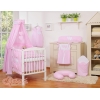 Babysengesæt i 5 dele med sengehimmel - Hanging Hearts  Lyserød Pink Striber