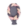 Flettet babyrede knyttet sengerand & madras 2 i 1  Beige Antracit Støvet Pink