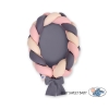Flettet babyrede knyttet sengerand & madras 2 i 1  Beige Antracit Støvet Pink