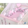 Flettet sengerand til babyseng XXL  Lyserød Hvid Grå Pink