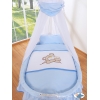 Moseskurv til baby på hjul / Flettet kurv med gardiner - Little Prince/Princess  Blå