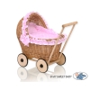 Naturlig flet dukkevogn  Lyserød Pink Polkaprikker