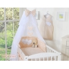 Sengesæt i 11 dele med myggenet-stativ - Hanging Hearts  Beige Polkaprikker