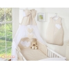 Sengesæt i 11 dele med sengehimmel-stativ - Hanging Hearts  Beige Polkaprikker