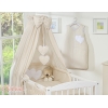Sengesæt i 11 dele med sengehimmel-stativ - Hanging Hearts  Beige Polkaprikker