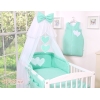 Sengesæt i 7 dele med myggenet-stativ - Hanging Hearts  Mint