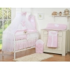 Sengesæt til tremmeseng i 5 dele med myggenet - Hanging Hearts  Lyserød Pink Ternet