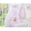 Sengesæt til tremmeseng i 5 dele med myggenet - Hanging Hearts  Lyserød Pink Ternet