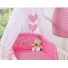 Sengesæt til tremmeseng i 5 dele med myggenet - Hanging Hearts  Lyserød Pink Ternet