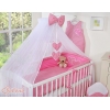 Sengesæt til tremmeseng i 5 dele med myggenet - Hanging Hearts  Lyserød Pink Ternet