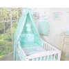 Sengetøj til tremmeseng med Sengerand i 7 dele Little Prince/Princess  Mint