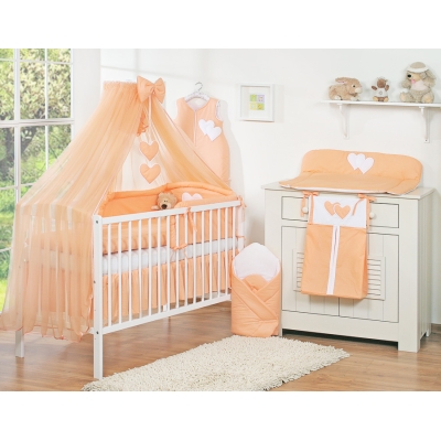5-delt sengesæt til babyseng Hanging Hearts  Fersken