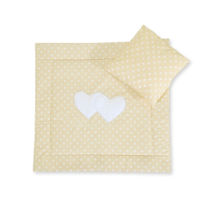 Baby barnevogn sengesæt i 2 dele - Hanging hearts  Beige Polkaprikker