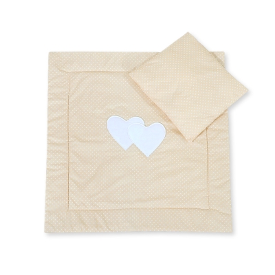 Baby barnevogn sengesæt i 2 dele - Hanging hearts  Beige Polkaprikker