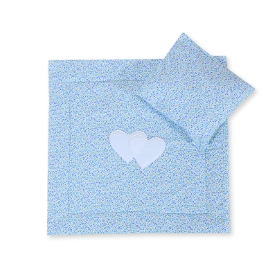 Baby barnevogn sengesæt i 2 dele - Hanging hearts  Blå Blomstereng Blomster