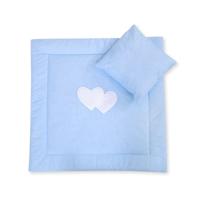 Baby barnevogn sengesæt i 2 dele - Hanging hearts  Blå Polkaprikker