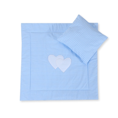 Baby barnevogn sengesæt i 2 dele - Hanging hearts  Blå Ternet
