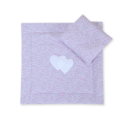 Baby barnevogn sengesæt i 2 dele - Hanging hearts  Lyserød Pink Blomstereng Blomster