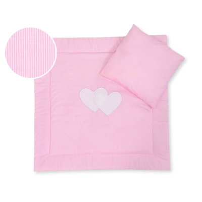 Baby barnevogn sengesæt i 2 dele - Hanging hearts  Lyserød Pink Striber