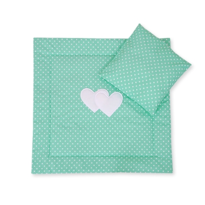 Baby barnevogn sengesæt i 2 dele - Hanging hearts  Mint Polkaprikker