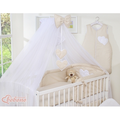 Baby seng myggenet lavet af tyl for tremmeseng - Hanging Hearts  Beige Sifonki