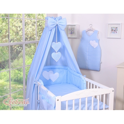 Baby sengehimmel lavet af bomuld for tremmeseng - Hanging Hearts  Blå Polkaprikker Bomuld