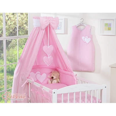 Baby sengehimmel lavet af bomuld for tremmeseng - Hanging Hearts  Lyserød Pink Bomuld