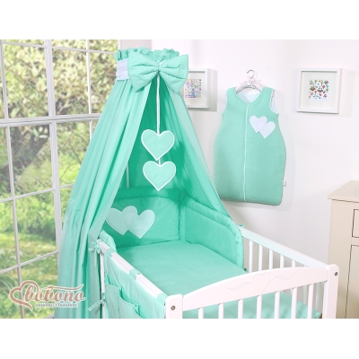 Baby sengehimmel lavet af bomuld for tremmeseng - Hanging Hearts  Mint Bomuld