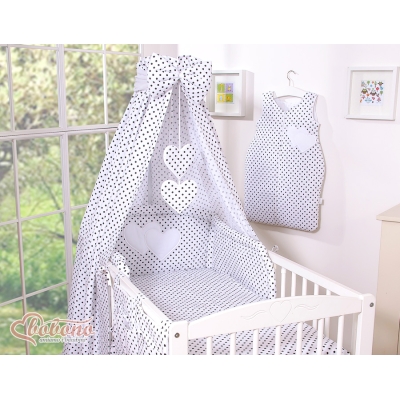 Baby sengehimmel lavet af bomuld for tremmeseng - Hanging Hearts  Sort Polkaprikker Bomuld