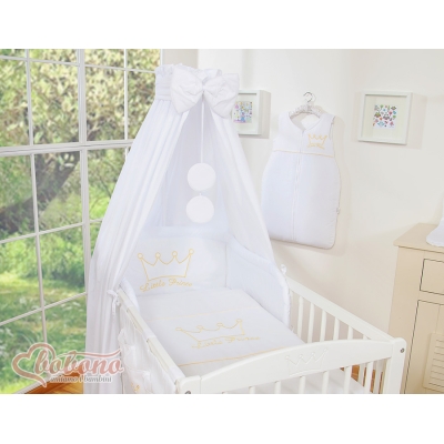 Baby sengesæt i 7 dele med sengehimmel - Little Prince/Princess  Hvid