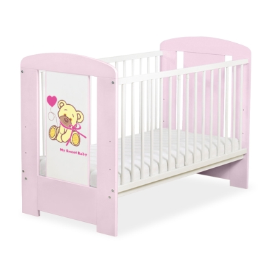 Baby tremmeseng 120x60cm Bamse med sløjfe  Lyserød Pink