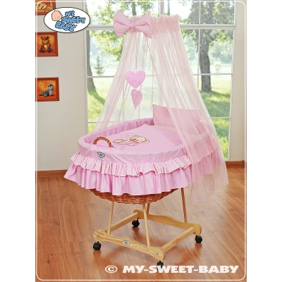 Babykurv på hjul med sengehimmel  Lyserød Pink