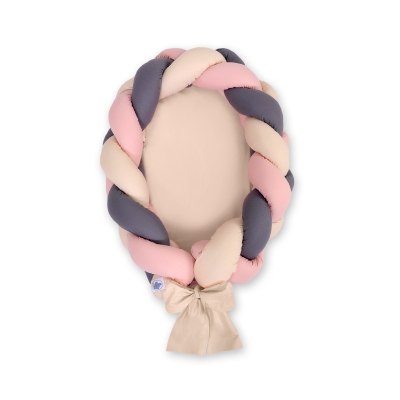 Babyrede med flettet kant - Sengerand  Beige Antracit Støvet Pink