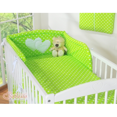 Babytremmeseng Universel sengerand - Hanging Hearts  Grøn Polkaprikker