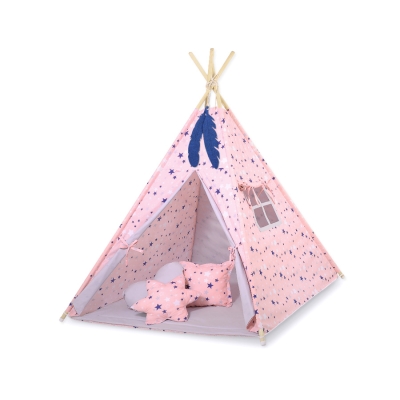 Børne tipi telt dekorative fjer GRATIS!  Blå Lyserød Grå Pink Stjerner