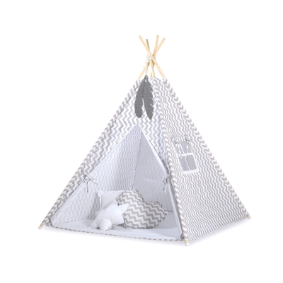 Børne tipi telt dekorative fjer GRATIS!  Grå Siksak