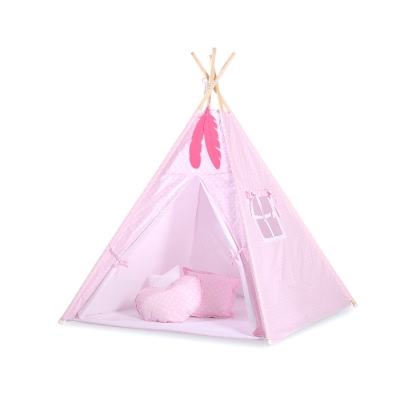Børne tipi telt dekorative fjer GRATIS!  Lyserød Pink Polkaprikker