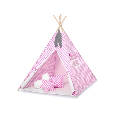 Børne tipi telt dekorative fjer GRATIS!  Lyserød Pink Polkaprikker