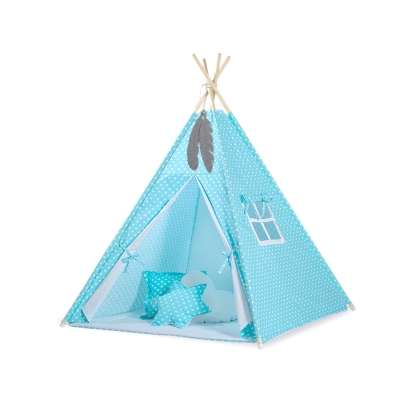 Børne tipi telt dekorative fjer GRATIS!  Turkis Polkaprikker