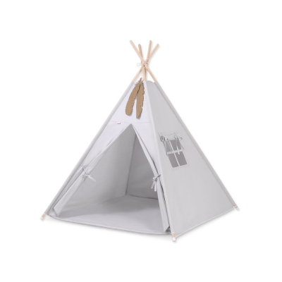 Børne tipi telt  legetæppe dekorative fjer GRATIS!  Grå
