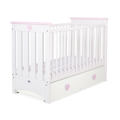 Børneseng 120x60cm med tremmer LORENZO med Sfuffe  MAXI Lyserød Hvid Pink