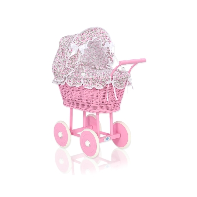 Dukkevogn Flet  Lyserød Pink Blomstereng Blomster