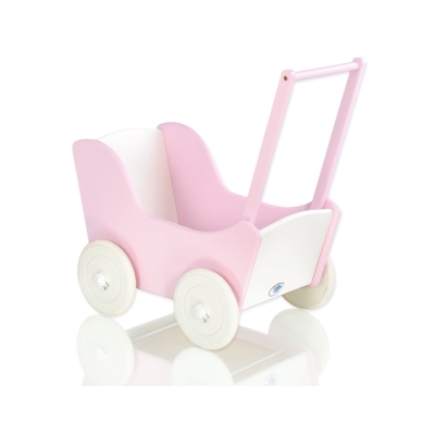 Dukkevogn i træ  Lyserød Hvid Pink
